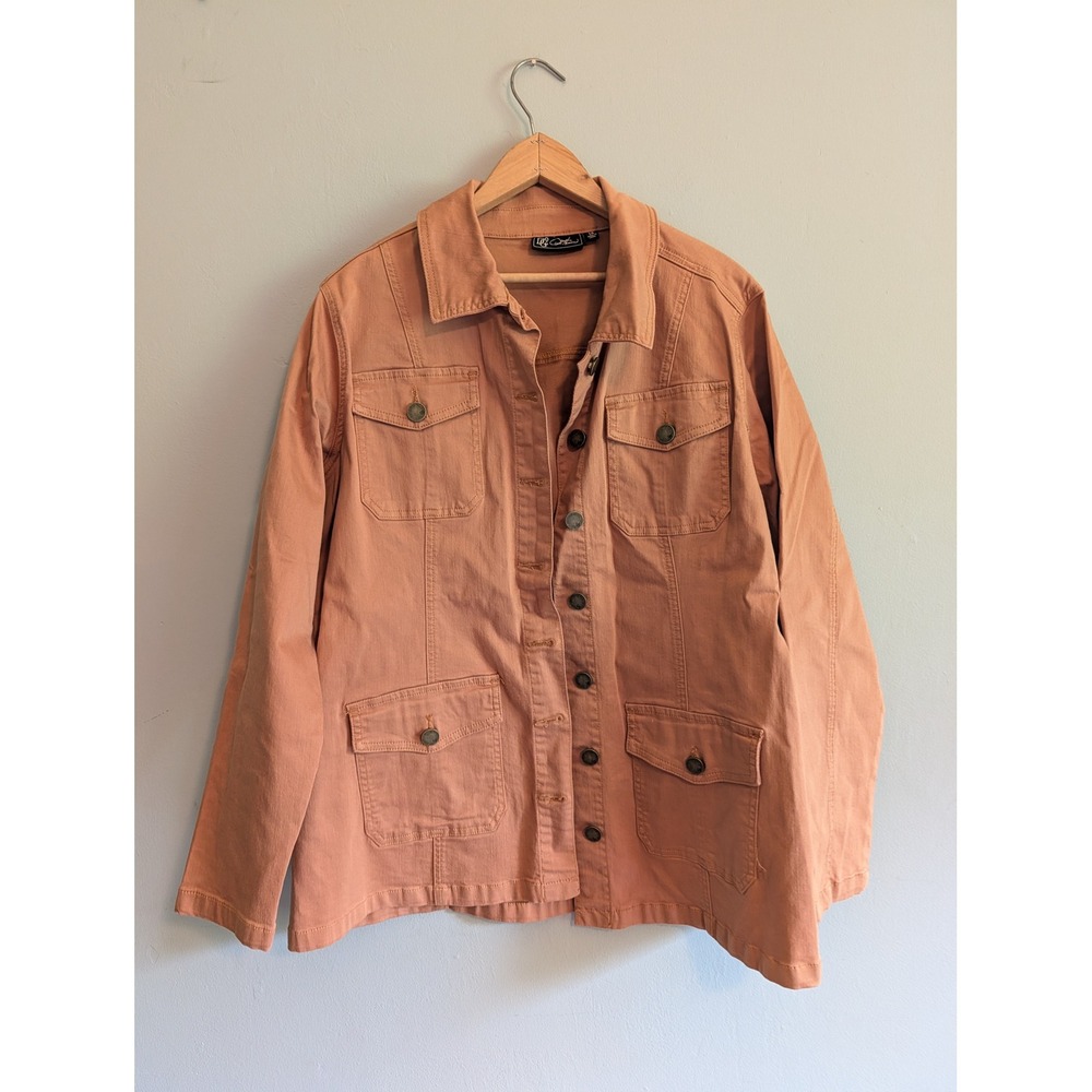 DG2 Diane Gilman Womens Terracotta Tan Cotton Modal Utility Jacket 1X RN92309